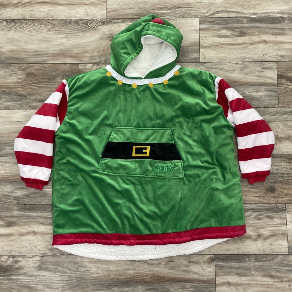 The Comfy Original ELF Wearable Hooded Blanket Green Red White OS